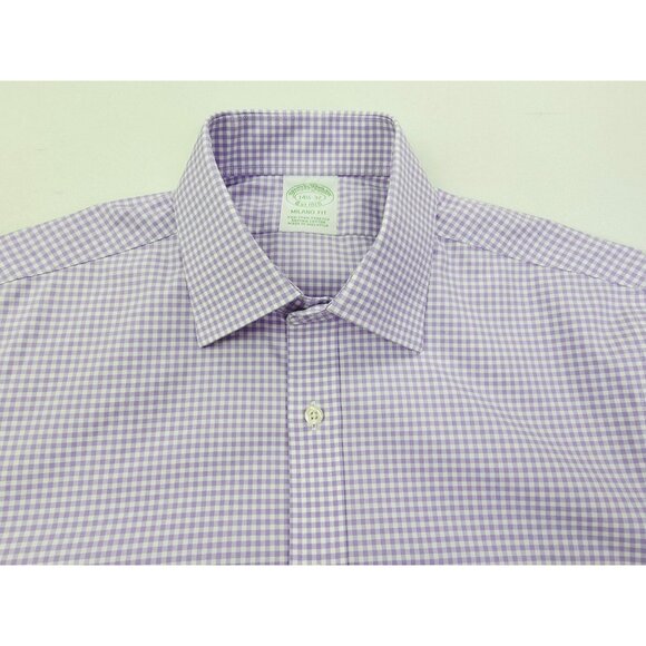 Brooks Brothers Milano Fit Non Iron Stretch 14.5-32 Mens Lavender White Check - Picture 8 of 8